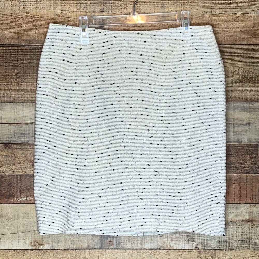 TALBOTS Womens Petite Ivory Black Dot Textured